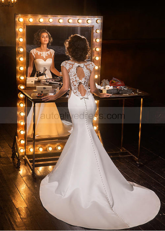 Ivory Lace Satin Hole Back Wedding Dress